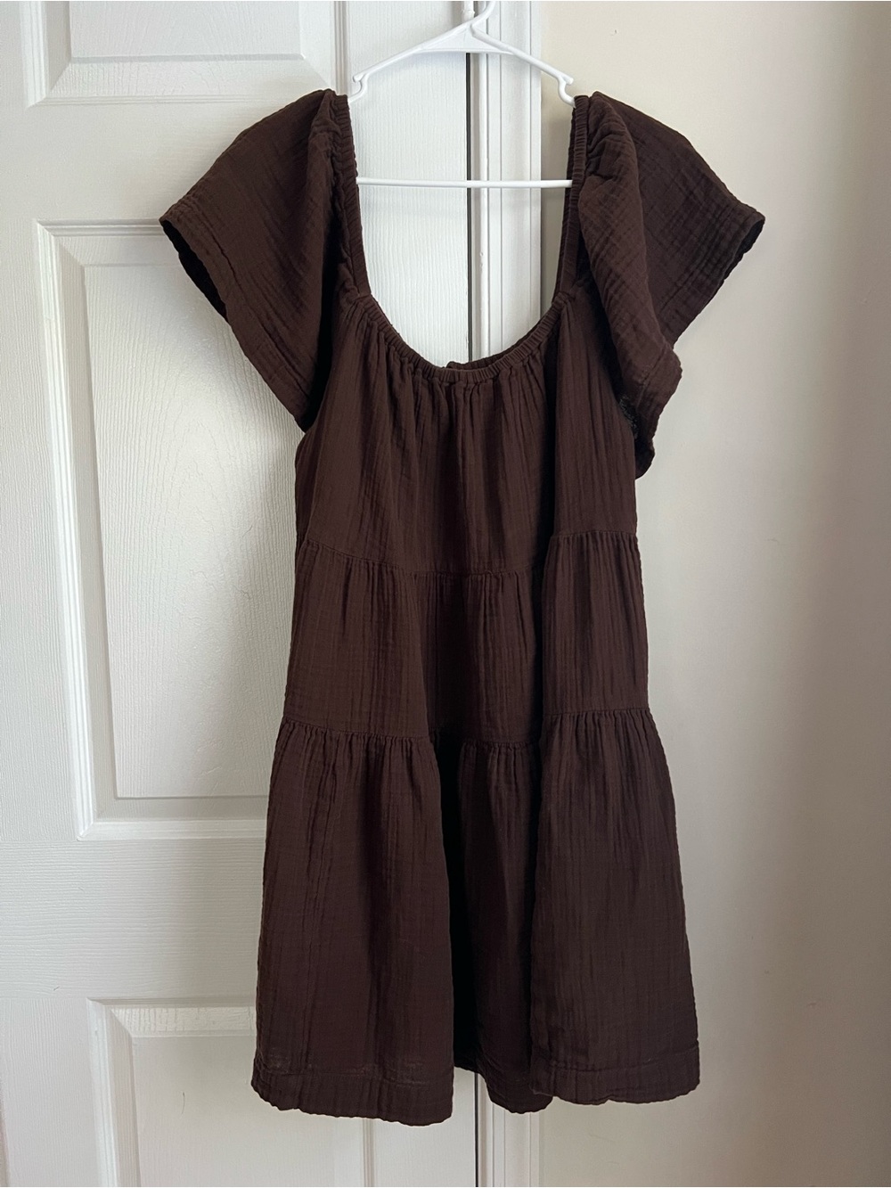 Old Navy Brown Cotton Gauze Babydoll Tiered Flutter Sleeve Mini Dress Large